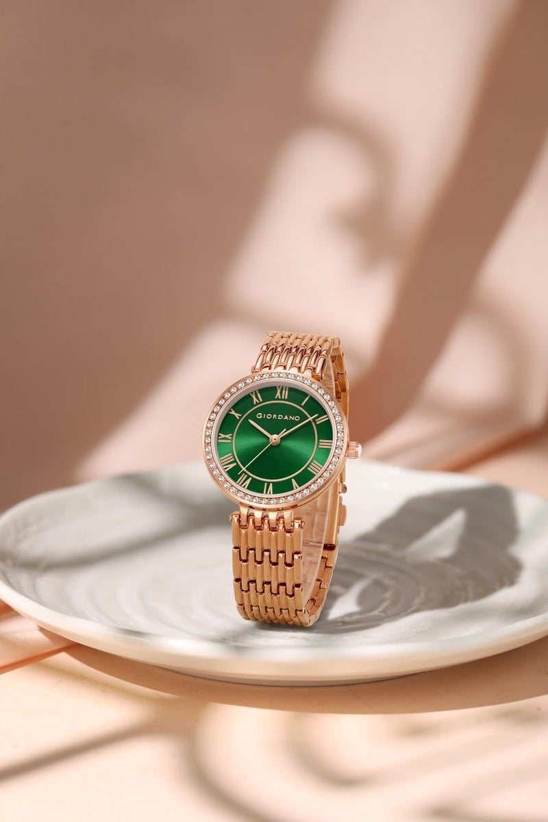 Giordano Eleganza Collection Watch for Women with Stainless Steel Strap and Crystal Embellished Bezel, Roman Numerals - Image 3