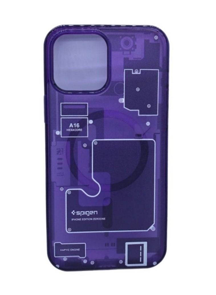 Generic - Transparent Circuit Board Design Case Compatible with iPhone 14 purple - Image 1