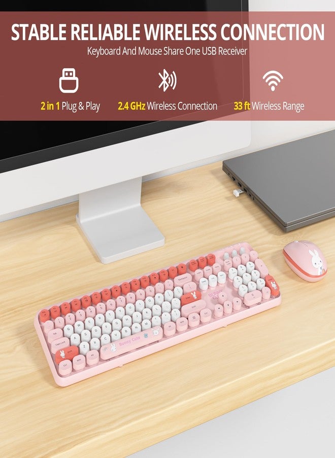 Owpkeenthy لوحة مفاتيح وماوس لاسلكيان لطيفان من Owpkeenthy، لوحة مفاتيح ملونة بتصميم آلة كاتبة كلاسيكية كاملة الحجم مع لوحة أرقام ومفاتيح دائرية لأجهزة الكمبيوتر المكتبية والمحمولة (لون وردي أرنب) - Image 5