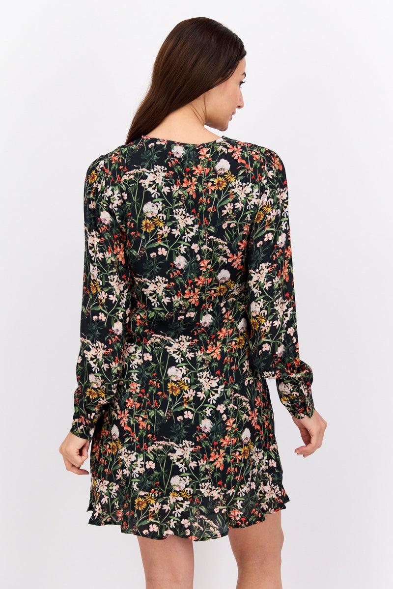 Scotch & Soda فستان ميني مزخرف بالورود للنساء، أسود - Image 3