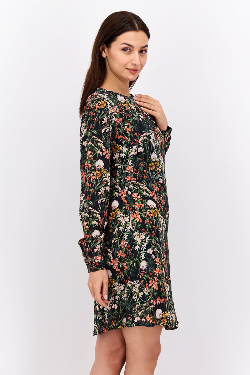 Scotch & Soda فستان ميني مزخرف بالورود للنساء، أسود - Image 2