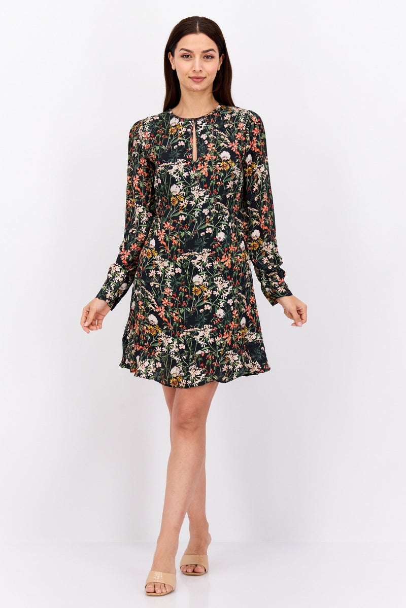 Scotch & Soda فستان ميني مزخرف بالورود للنساء، أسود - Image 4
