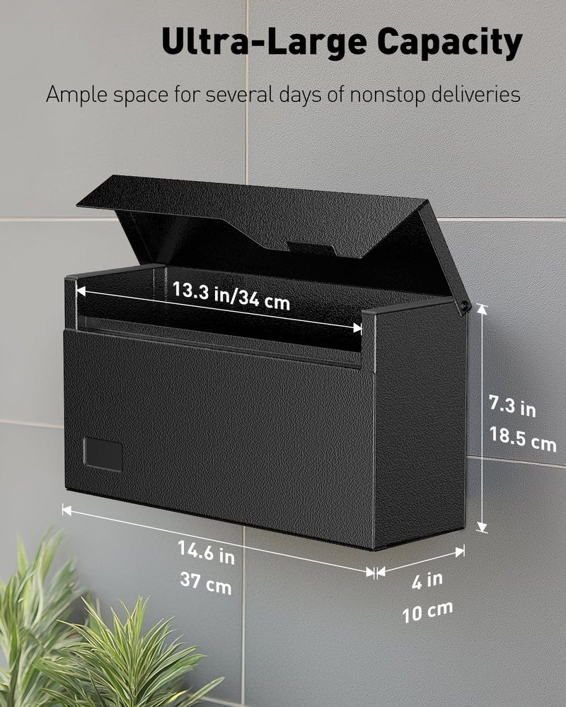 Uniclife Wall Mount Mailbox for Outside, Large Metal Mail Box for Home, Heavy Duty Modern Post Box Letters Drop Box for Outdoor Office (No Lock) - Image 2
