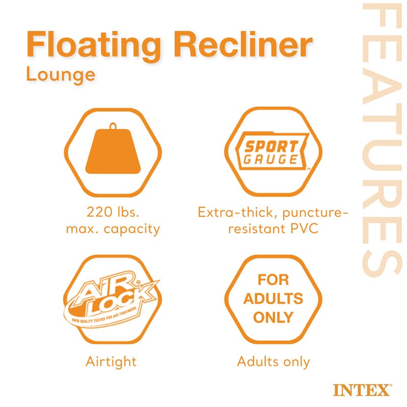 Intex Inflatable Lounge Pool Recliner Lounger Chair with Cup Holders - Image 4