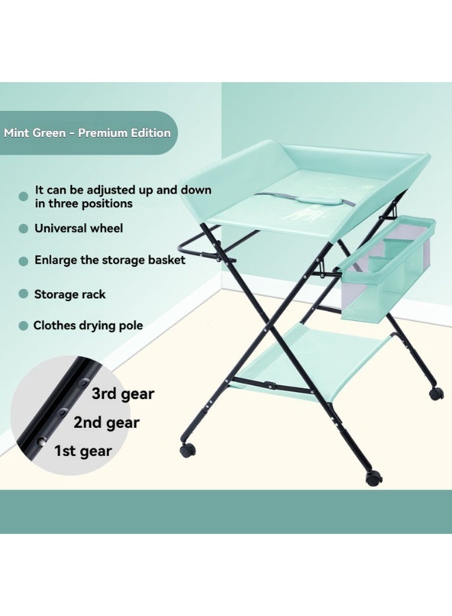 XiuWoo Mobile Baby Changing Table - Portable Foldable Station with Wheels, Adjustable Height & Safety Belt - Includes Storage Racks and Organizer Bags - Image 1