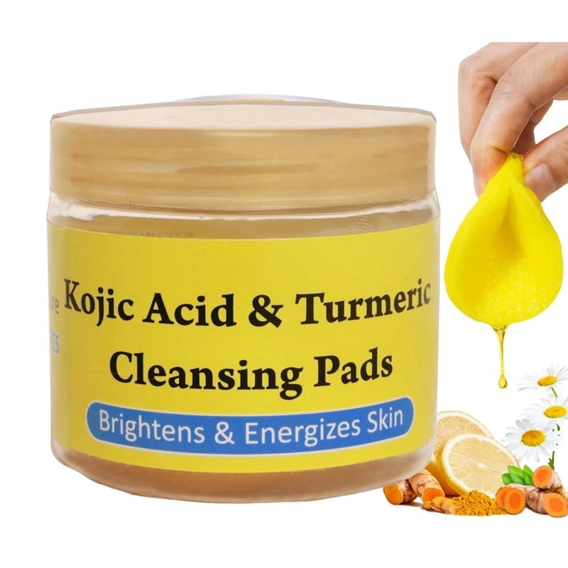 TOPSELLERS Kogic Acid and Turmeric Cleansing Pads 50 Count Chemical Free UltraSoft Gentle Skin Brightening Pads Deep Cleansing Mild and Nonirritating Helps Balance Skin Oil And Hydration Suit for All Skin Type - Image 1