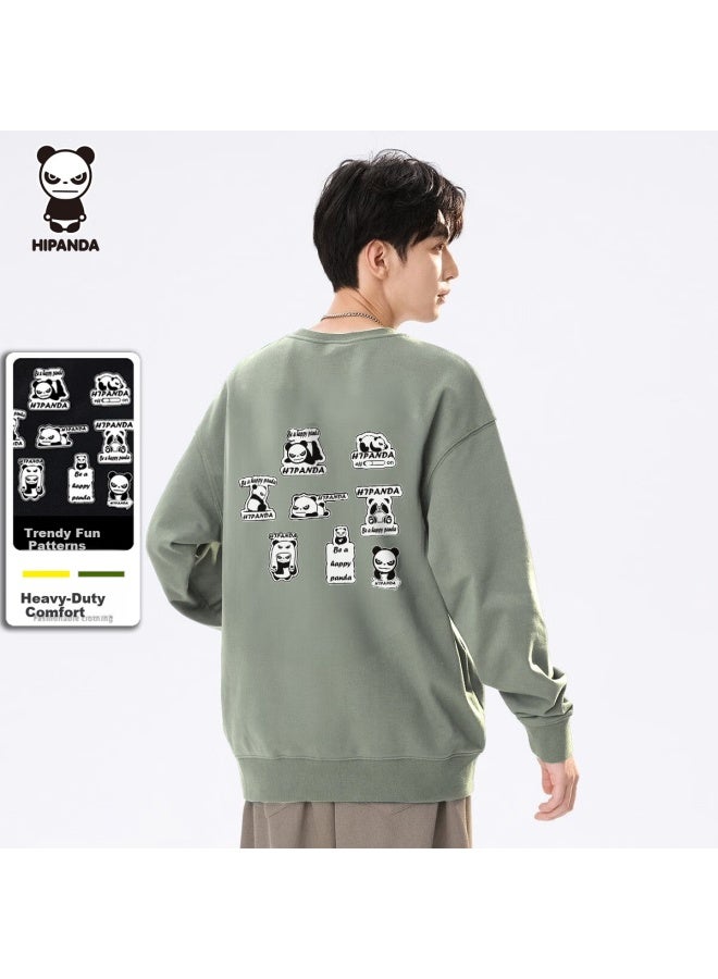 Hipanda Men's Sweatshirt Autumn Long Sleeve Crewneck Trendy Puzzle Print Loose Fit Light Pea Green 2XL - Image 1