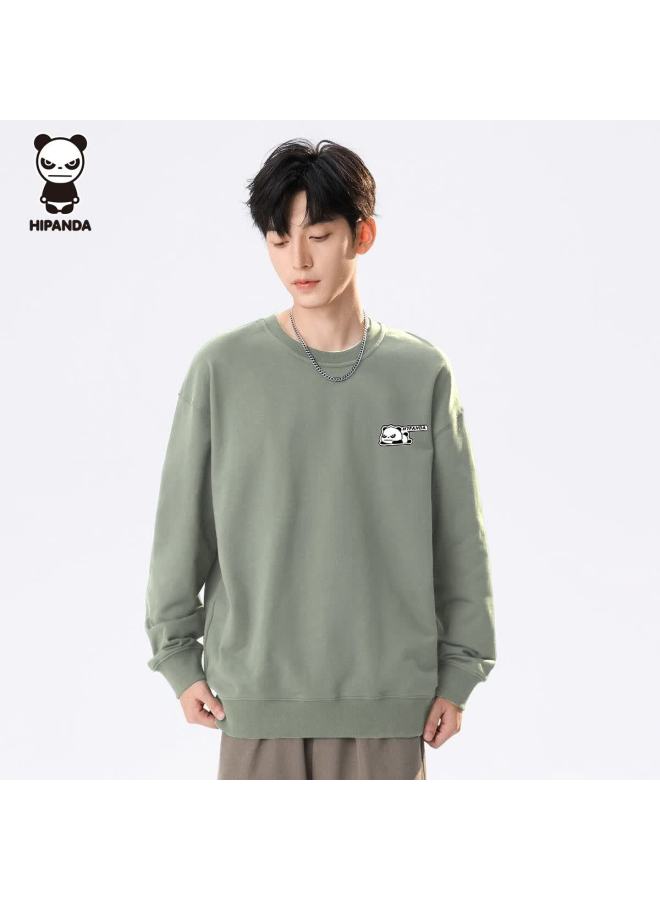 Hipanda Men's Sweatshirt Autumn Long Sleeve Crewneck Trendy Puzzle Print Loose Fit Light Pea Green 2XL - Image 2
