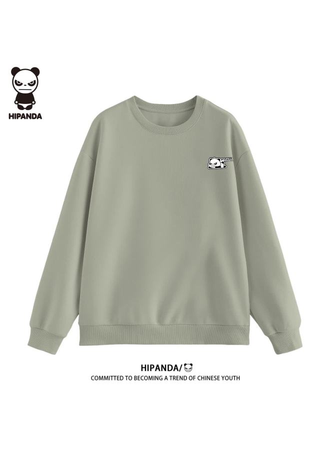 Hipanda Men's Sweatshirt Autumn Long Sleeve Crewneck Trendy Puzzle Print Loose Fit Light Pea Green 2XL - Image 4