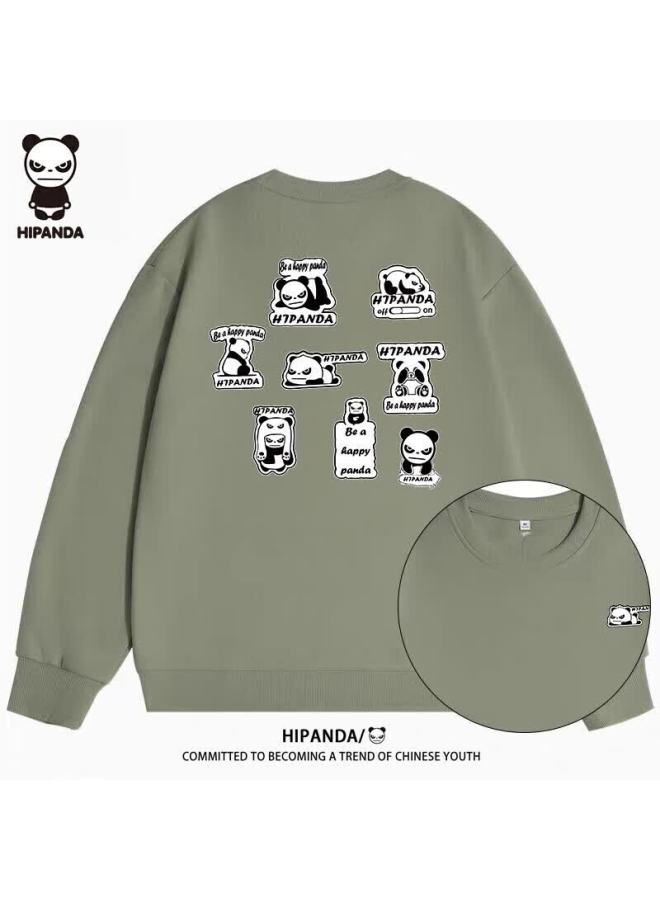 Hipanda Men's Sweatshirt Autumn Long Sleeve Crewneck Trendy Puzzle Print Loose Fit Light Pea Green 2XL - Image 3