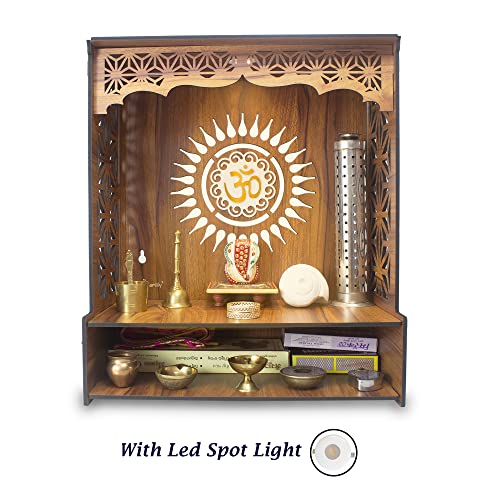 Heartily® Shree Beautiful Wooden Pooja Stand for Home Mandir for Home Temple for Home and Office Puja Mandir for Home and Office Wall with LED Spot Light Product (H- 18, L- 16, W-8.75 Inch) - Image 2