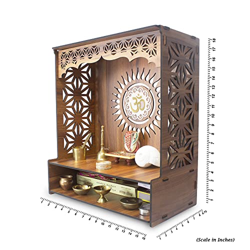 Heartily® Shree Beautiful Wooden Pooja Stand for Home Mandir for Home Temple for Home and Office Puja Mandir for Home and Office Wall with LED Spot Light Product (H- 18, L- 16, W-8.75 Inch) - Image 3