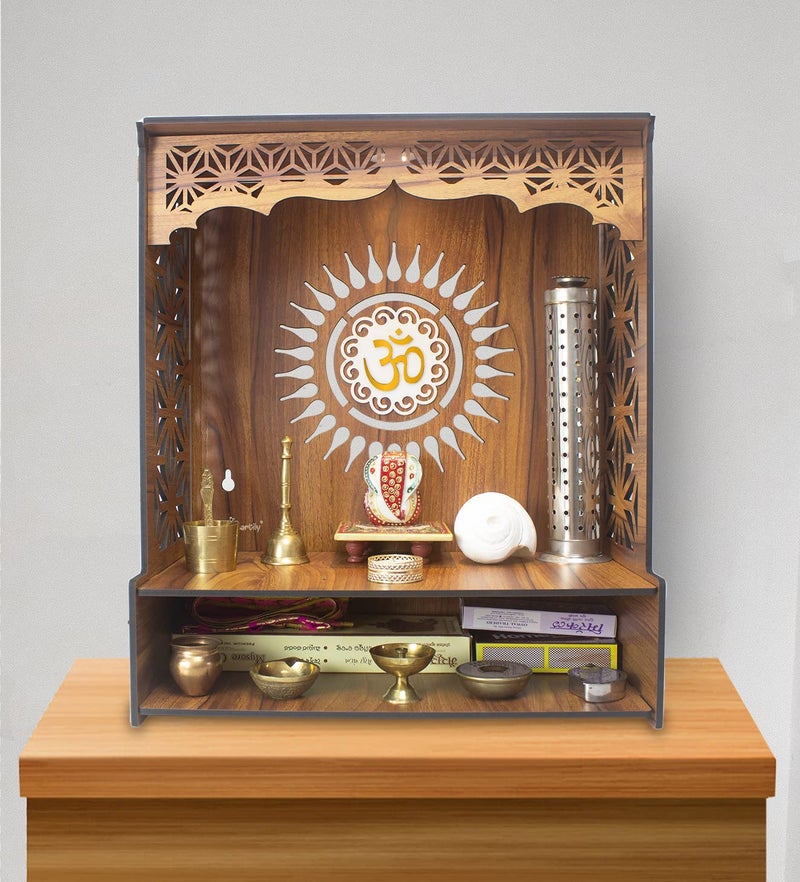 Heartily® Shree Beautiful Wooden Pooja Stand for Home Mandir for Home Temple for Home and Office Puja Mandir for Home and Office Wall with LED Spot Light Product (H- 18, L- 16, W-8.75 Inch) - Image 4