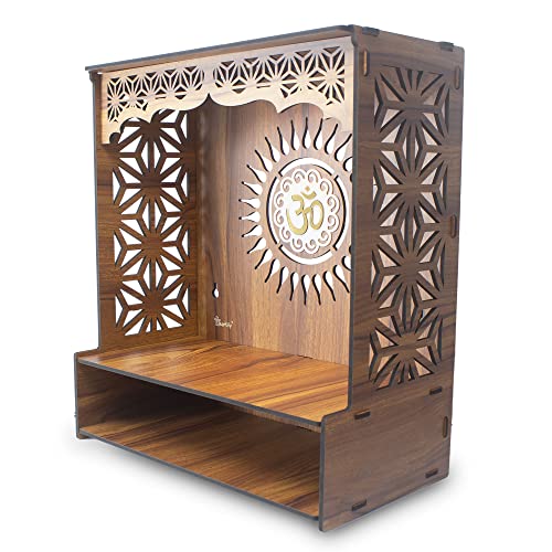 Heartily® Shree Beautiful Wooden Pooja Stand for Home Mandir for Home Temple for Home and Office Puja Mandir for Home and Office Wall with LED Spot Light Product (H- 18, L- 16, W-8.75 Inch) - Image 5