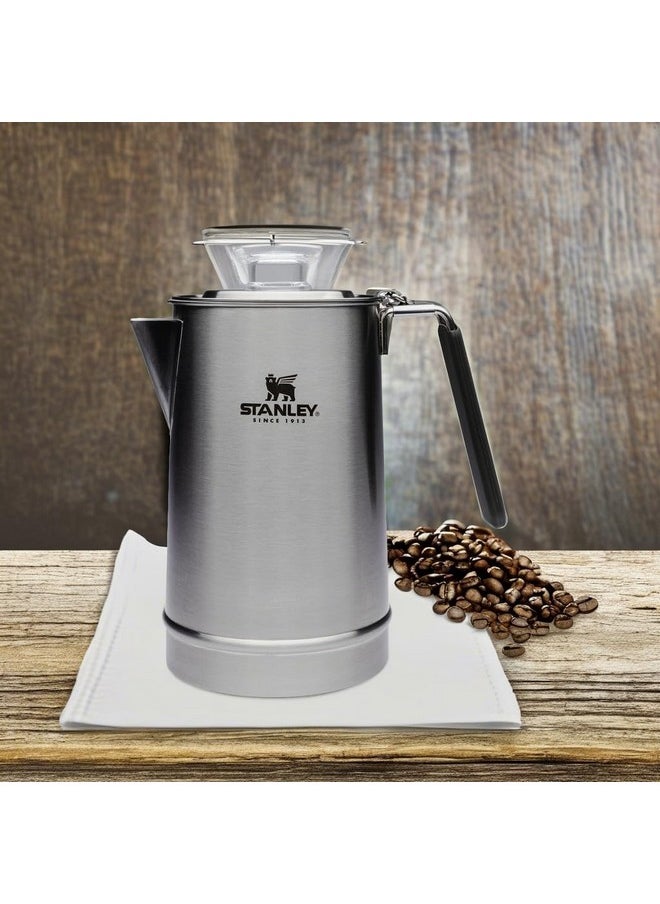 Stanley - Stanley Hold Tight Percolator Coffee Pot 1.1 qt | Stainless Steel 6 Cup Coffee Maker | Stove Top or Open Fire | Backpacking, Camping, Hiking Cookware | BPA-Free | Stainless Steel - Image 1