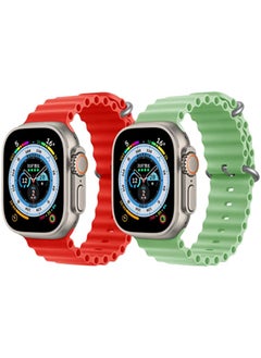 vesus Silicone Ocean Band Strap Red Silicone Ocean Band Strap Mint Green Set of 2 for Apple Watch Ultra 8 49mm 