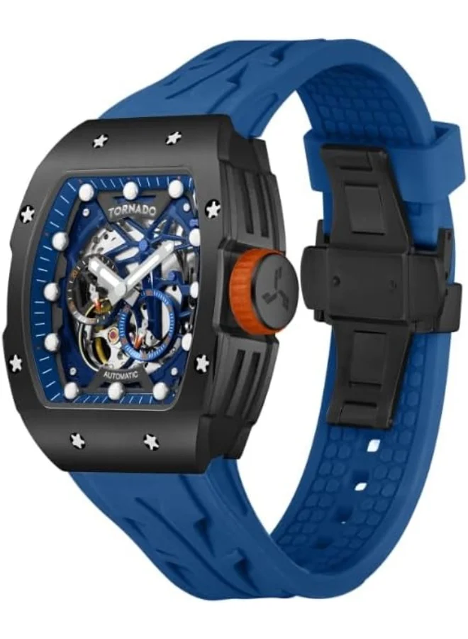 تورنيدو Tornado Autonova Men's MIYOTA 82S7 Movement Watch, Automatic Display and Silicone Strap - T24302-XSNN, Dark Blue