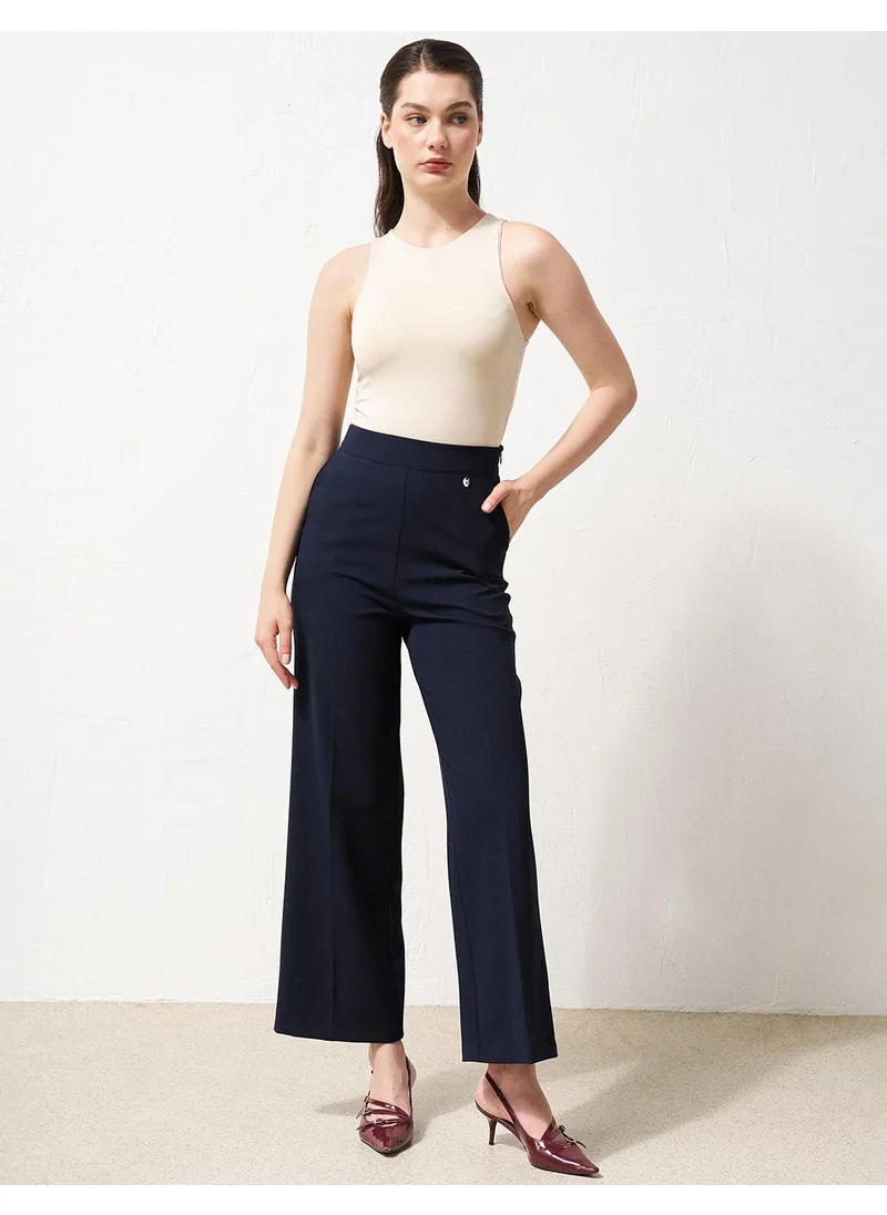 Kayra Pressed Crease Wide-Leg Pants in Navy Blue