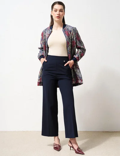 Kayra Pressed Crease Wide-Leg Pants in Navy Blue