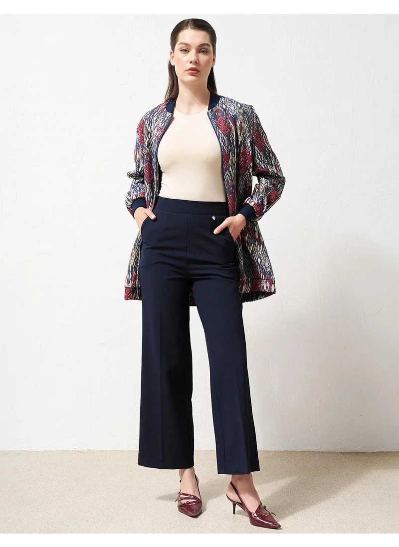 Kayra Pressed Crease Wide-Leg Pants in Navy Blue