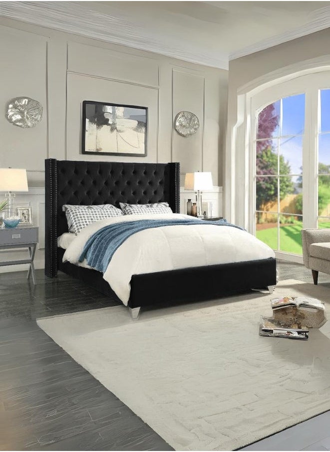 Bed and Mattress Zone Mariah Queen Tufted Upholstered Bed 200x150 Queen Size Black Color 