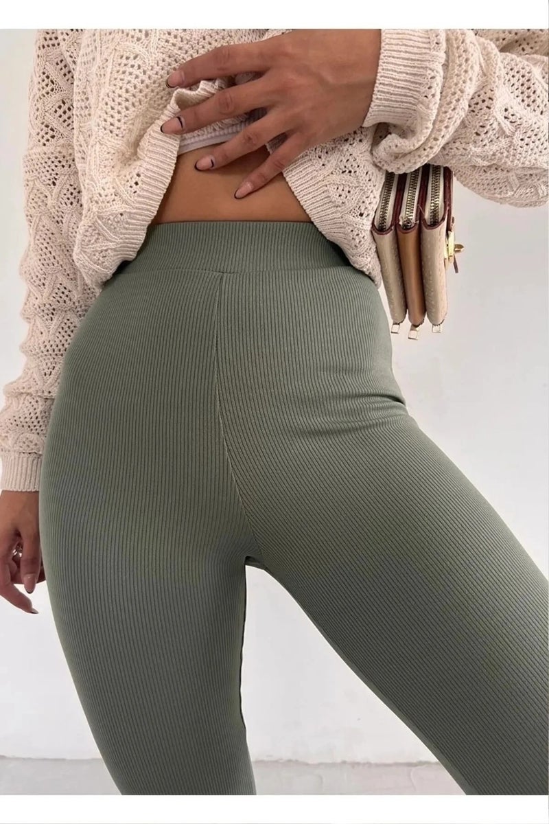Swana High Waist Slimming Fleece Lined Winter Ribbed Spanish Leggings Trousers - Image 4