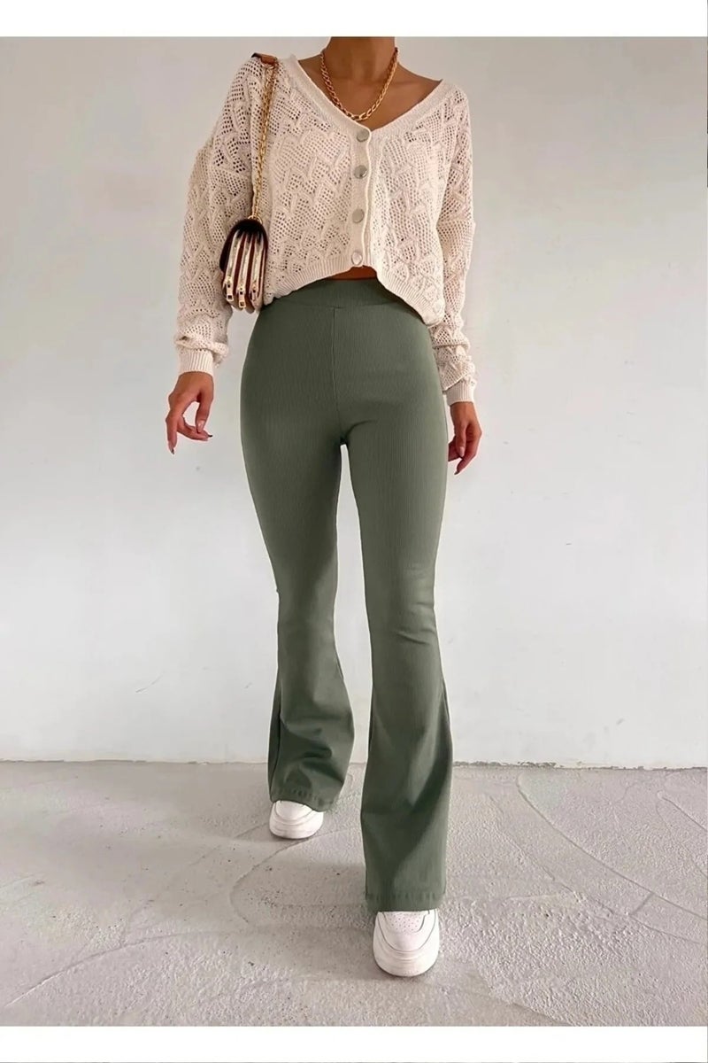 Swana High Waist Slimming Fleece Lined Winter Ribbed Spanish Leggings Trousers - Image 2