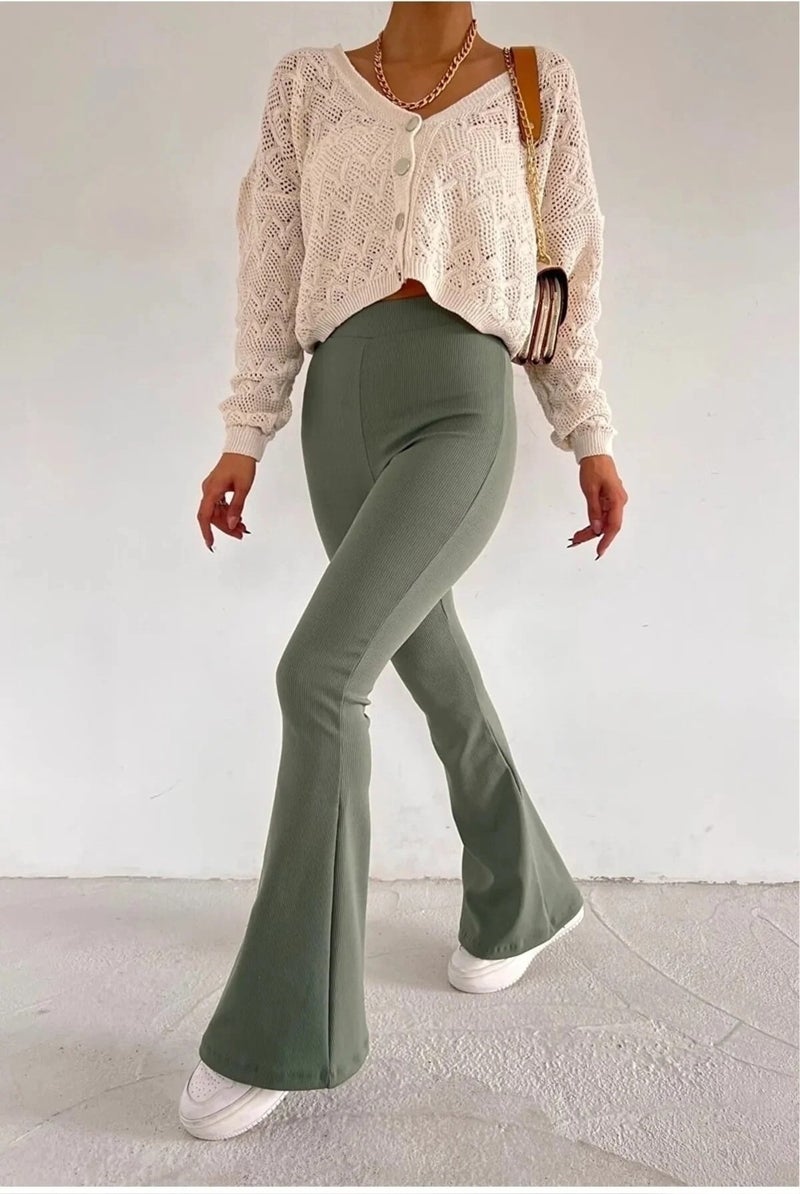 Swana High Waist Slimming Fleece Lined Winter Ribbed Spanish Leggings Trousers - Image 1