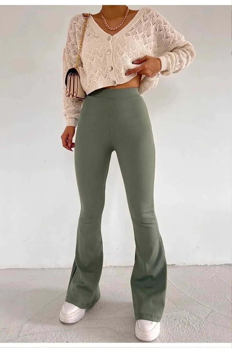 Swana High Waist Slimming Fleece Lined Winter Ribbed Spanish Leggings Trousers - Image 3