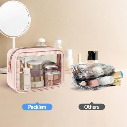 PACKISM TSA Approved Toiletry Bag - 3 Pack Upgrade Color-Edged Clear Makeup Bag, Clear Toiletry Bag For Traveling Fits Various Storage Needs, Black/Pink/Turquoise - Image 4