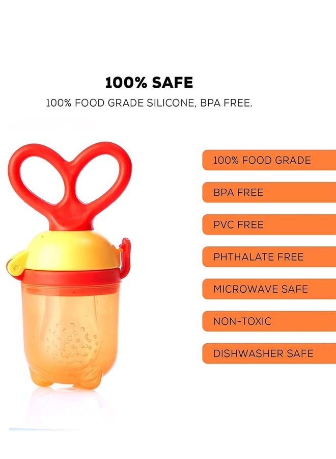 BAYBEE Silicone Fruit Feeder For Baby Infant With Pacifier Nibbler For Baby Food Grade Baby Teether Training Massaging Teething Toy Fresh Food Fruit Feeder Pacifier For Baby Infant 4+ Months Orange - Image 5