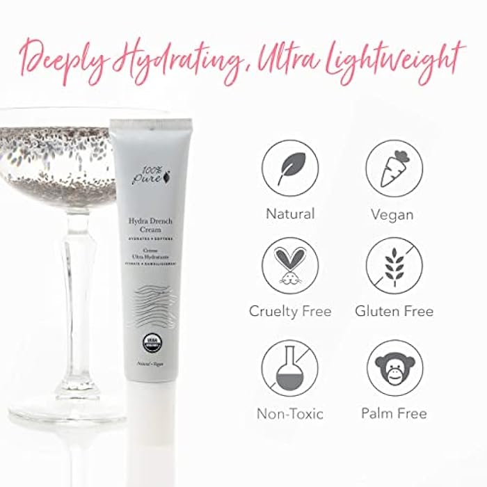 100 % Pure 100% PURE Hydra Drench Cream, Daily Face Moisturizer with Hyaluronic Acid, Rose Water, Skin Care for All Skin Types, Natural Face Cream - 1.4 Fl Oz - Image 5