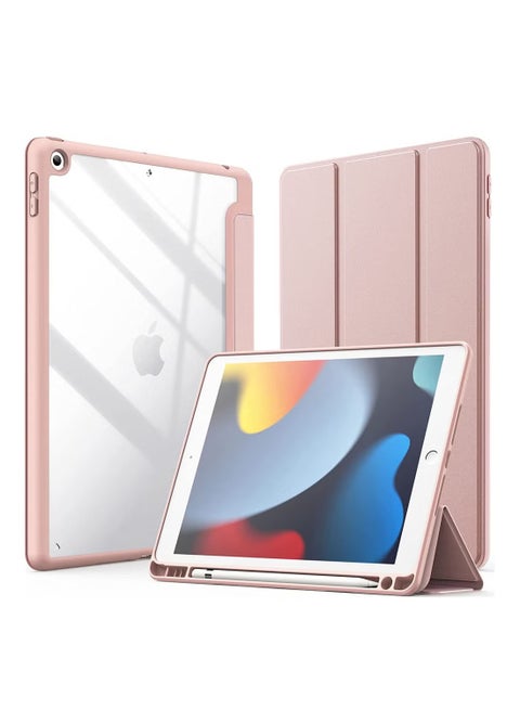 حالة لجهاز iPad 10.2-Inch (الجيل التاسع/الثامن/السابع 2021/2020/2019) مع حامل قلم رصاص واضح الظهر شفاف القشرة سليم لوح مضاد للصدم غطاء آلي الاستيقاظ/النوم