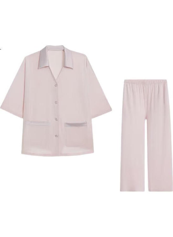 AIMER Spring/Summer Short Sleeve Eight-Point Pants Set Pajamas Home Wear Simple And Comfortable Purple-M - Image 2