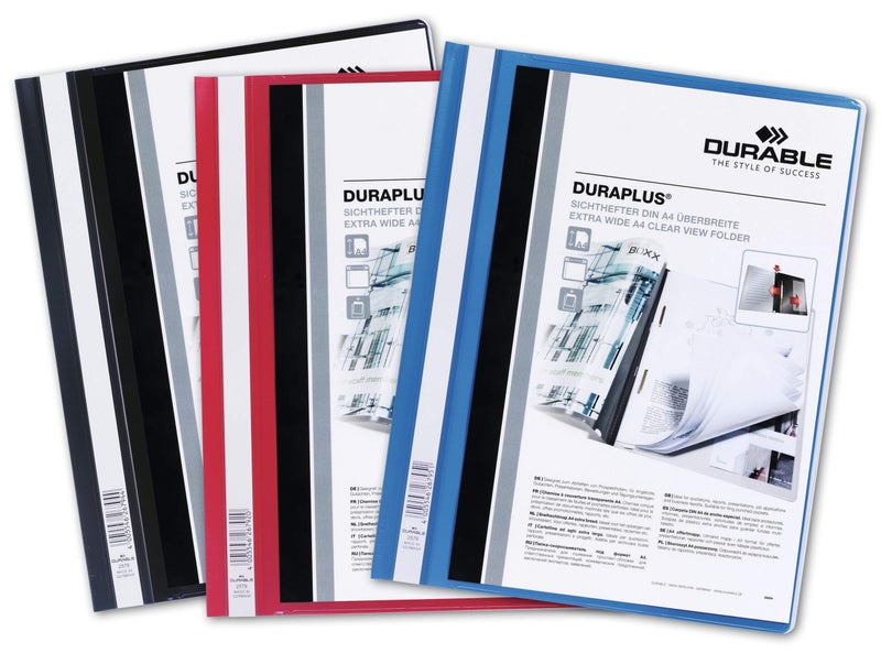 ديورابل مجلد ملفات DURAPLUS® مقاس A4+ | غطاء أمامي شفاف وغطاء خلفي ملون، آلية تدبيس ذهبية، شريط تسمية جانبي وجيب داخلي لحفظ المستندات، مجلد ملفات منظم للمكاتب والمدرسة — ديوريبل - Image 5