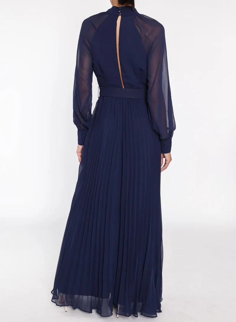 ترو ديكادينس Mabel Navy Belted Pleated Long-Sleeve Maxi-Dress