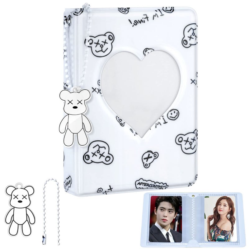 KeCool 3 Inch Kpop Photocard Binder Cute Photocard Holder Book Mini Photo Kpop Album Love Heart Hollow Kpop Binder Collector Book 40 Pockets Photo Card Holder Album with Lovely Pendant
