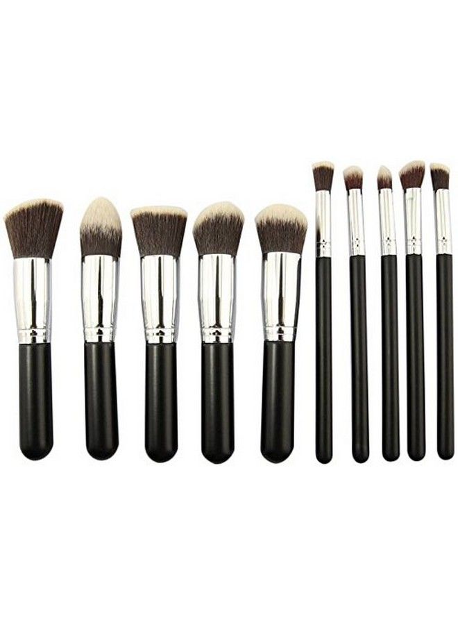 Gugzy Soft Hair Bristle Makeup Brush Black Silver Set Of 10 Pcs - Image 2