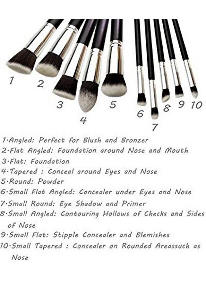 Gugzy Soft Hair Bristle Makeup Brush Black Silver Set Of 10 Pcs - Image 3