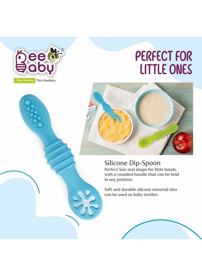 Beebaby Smushy First Stage Silicone Spoon For Feeding Baby Dip Spoon For Baby Led Weaning. 100% Bpa Free. 6 Months + Pack Of 2 (Blue_Green) - Image 4