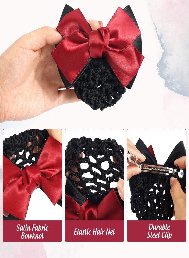 TXIN 8 Pieces Women Hair Snood Net Bowknot Decor Barrette Elastic Mesh Hair Bun Cover Satin Bow Crochet Hairnet Professional Hair Clip Hairpin for Women Girls Working Styling Accessories, 8 Colors - Image 3