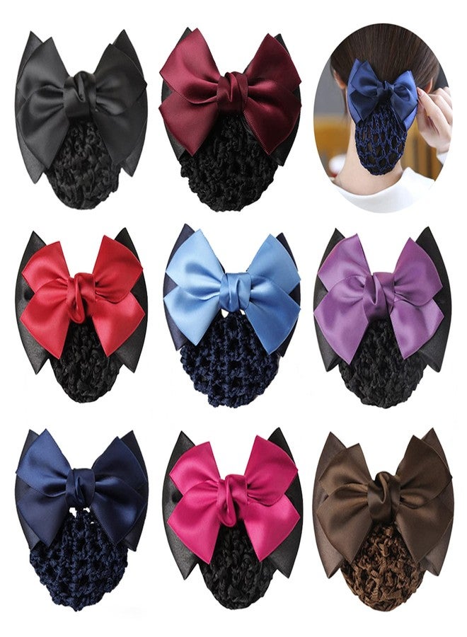 TXIN 8 Pieces Women Hair Snood Net Bowknot Decor Barrette Elastic Mesh Hair Bun Cover Satin Bow Crochet Hairnet Professional Hair Clip Hairpin for Women Girls Working Styling Accessories, 8 Colors - Image 1