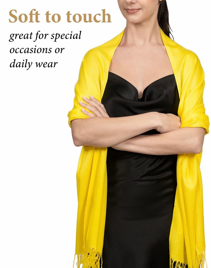 Achillea Soft Silky Pashmina Scarf for Women - Shawl Wrap for Evening Dresses, Bridesmaids, Weddings & Everyday Wear (Yellow) - Image 4