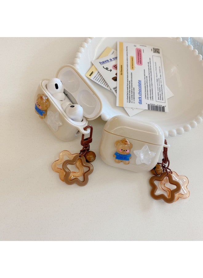 For AirPods 4 Headphone Set Cartoon Diy Doll Pendant Apple 1/2 Generation/pro2 Bluetooth Soft Case Bracelet-Color:Beige Soft Shell + Pendant-Brown Love Heart-Model:AirPods 1/2 Generation (protective Cover)