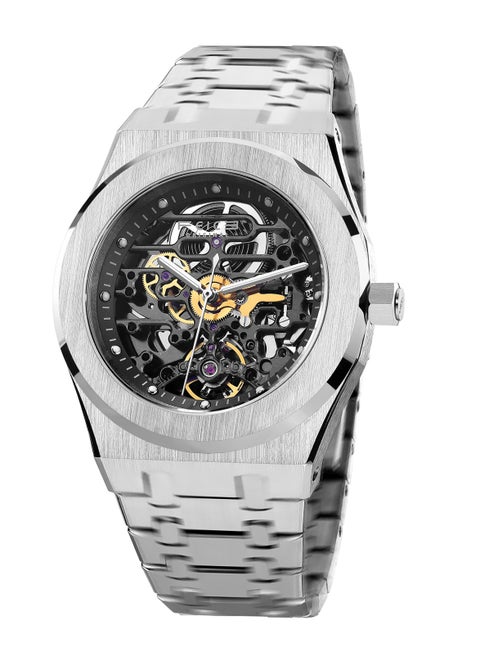 FM019 Men's Automatic Skeleton Watch – 42mm Stainless Steel Case, Sapphire Glass, Luminous Hands, 30M Water Resistant