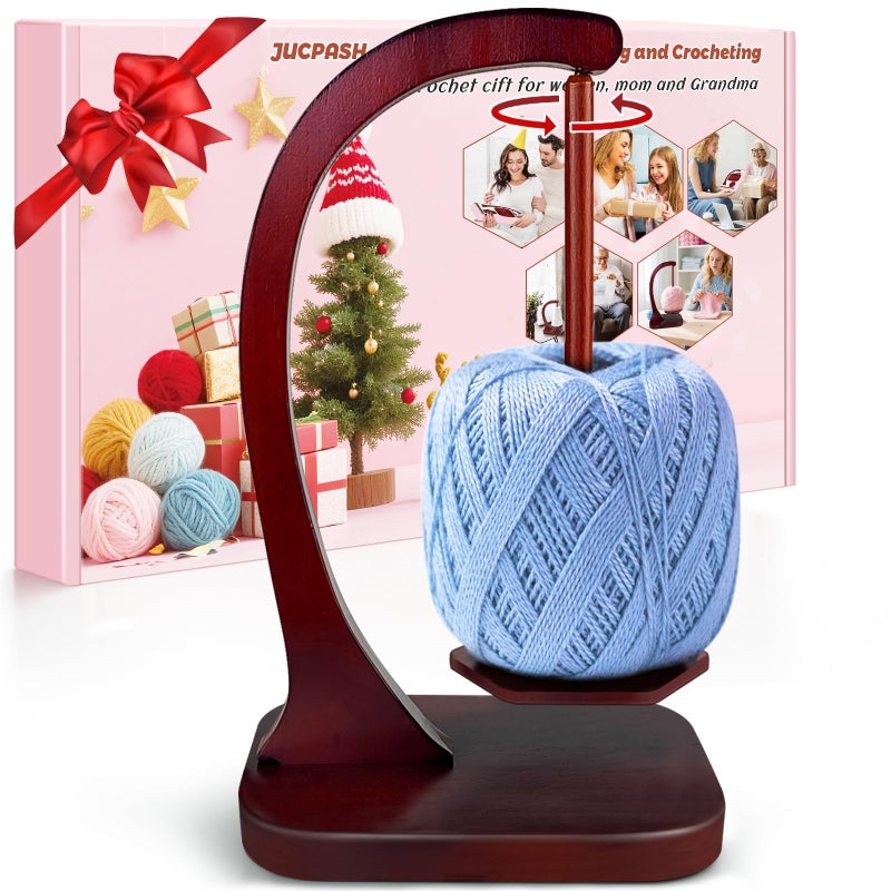 JUCPASH Yarn Holder for Crocheting and Knitting Wooden Yarn Spinner with Magnetic Rotating Mechanism and AntiSlip Pads Crochet Accessories Birthday Gifts for Women Mom Wife Grandma Mother Brown