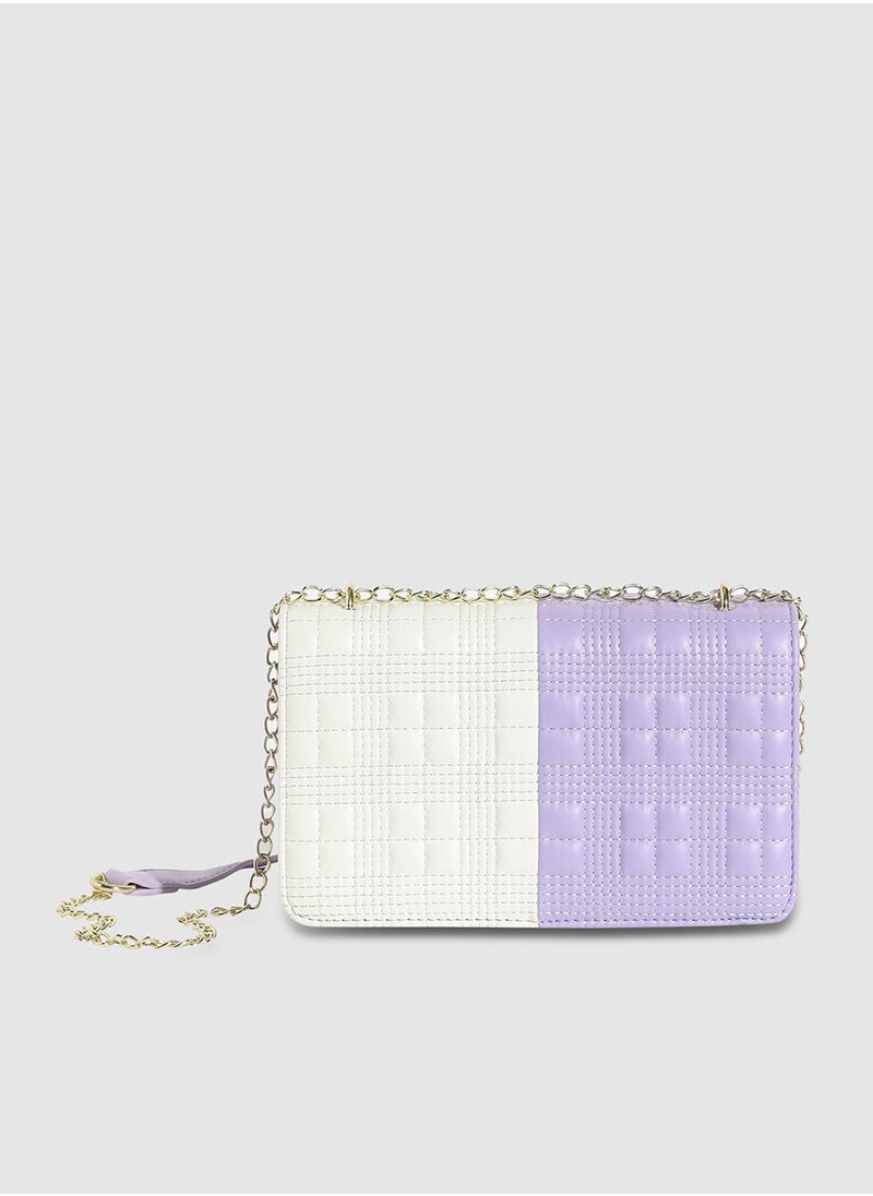 Haute Sauce Contrast Quilted Sling Bag - White & Lilac  - Image 1
