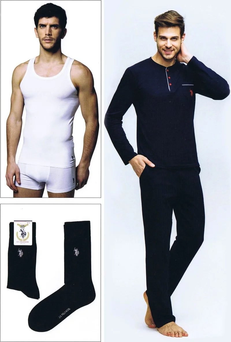 U.S. Polo Assn. BASE. Polo Assn. Men's Groom Dowry Pajamas Underwear Set 4 Pieces Navy 17394