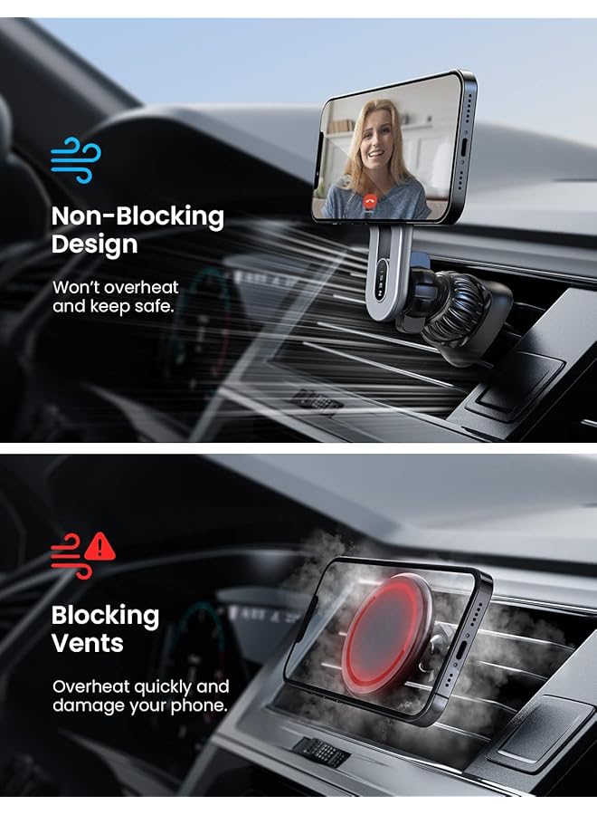 Excefore Compatible For Magsafe Car Mount, Magnetic Phone Holder For Car [Easily Install] Hands Free Iphone Car Holder Mount Fit For Iphone 13 14 Pro Max Mini Magsafe Case, Silver - Image 4