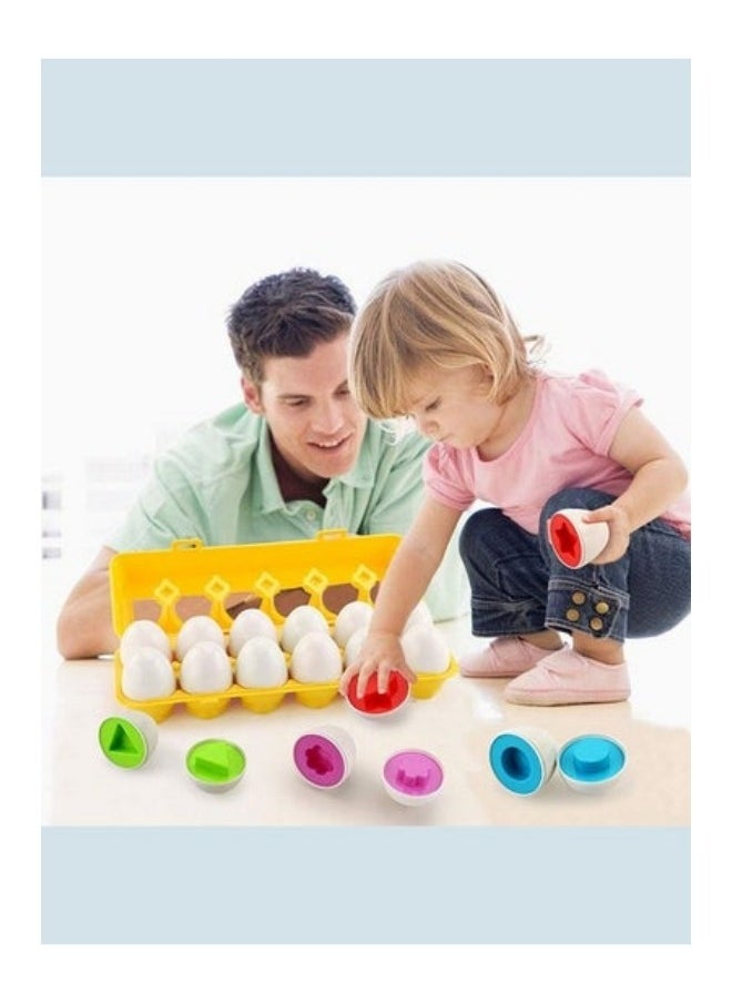 MIXDE 12-Piece Matching Eggs Toddler Toys, Shape Recognition Learning Educational Toys for Kids Boy Girls  - Image 1